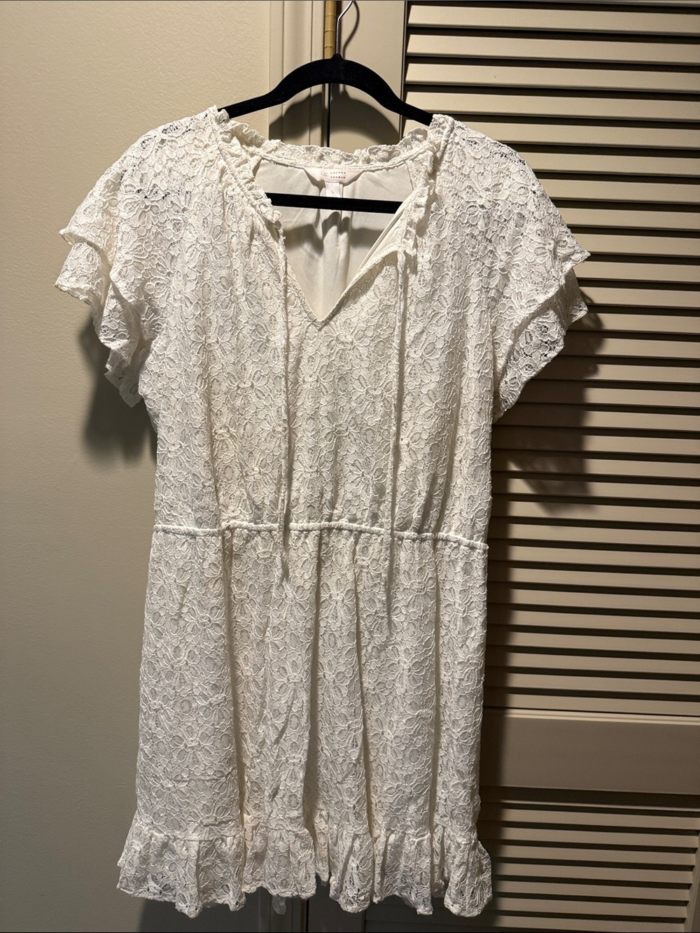 LC Lauren Conrad White Lace Short Dress with Ruffle Hem